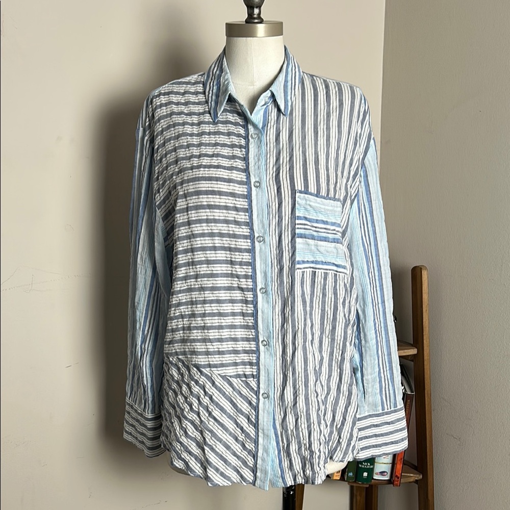 DREW Blue and White Lightweight Shirt Cotton Size Large